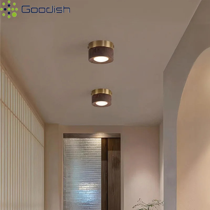 Modern Simplicity Nordic Art Spotlight Walnut Wood Brass LED Downlight Creative Art Lamps for Living Room Decoration Chandeliers