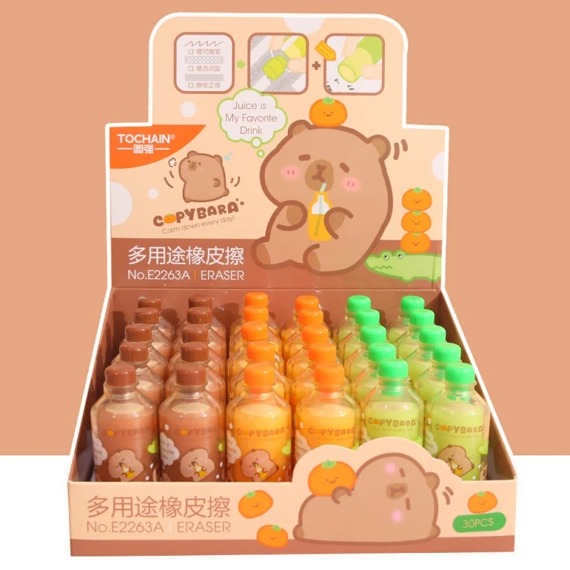 24pcs/lot Creative Capybara Eraser Cute Writing Drawing Rubber Pencil Erasers Stationery For Kids Gifts School Supplies