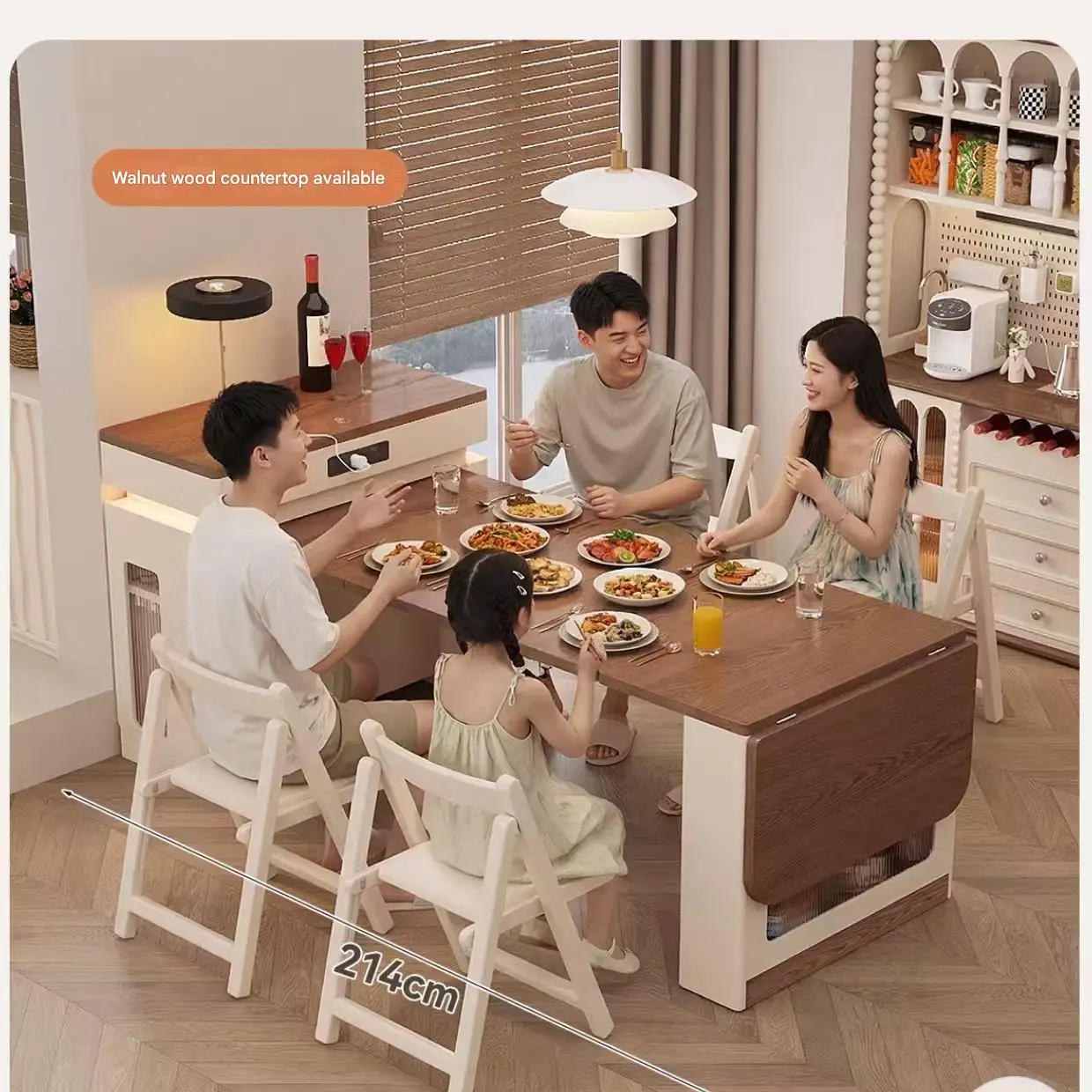 Modern Dining Chair and Island Integrated, Extendable, Suitable for Home Dining Rooms.