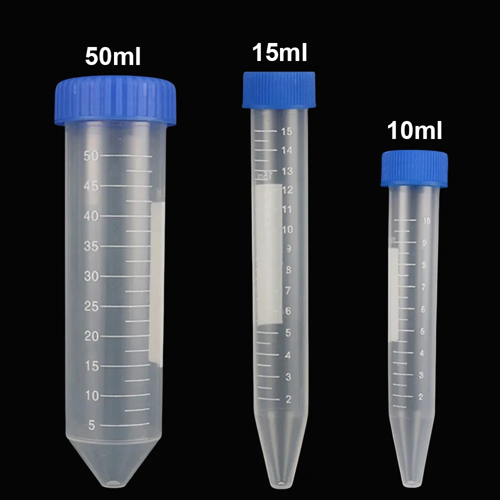 Tubo centrífugo de 10/15/50ml, tubo de ensayo para centrífuga, tapa de tornillo, fondo cónico, Vial de muestra, contenedor de laboratorio, 10 Uds.