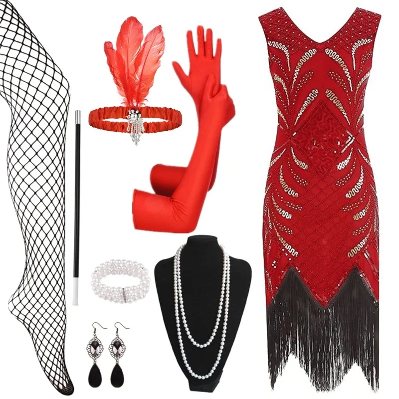 

Vintage 1920s Flapper Dress Retro Medieval Glitter Tassel Sexy Dress Sequin Fringe Party Midi Dress Vestidos