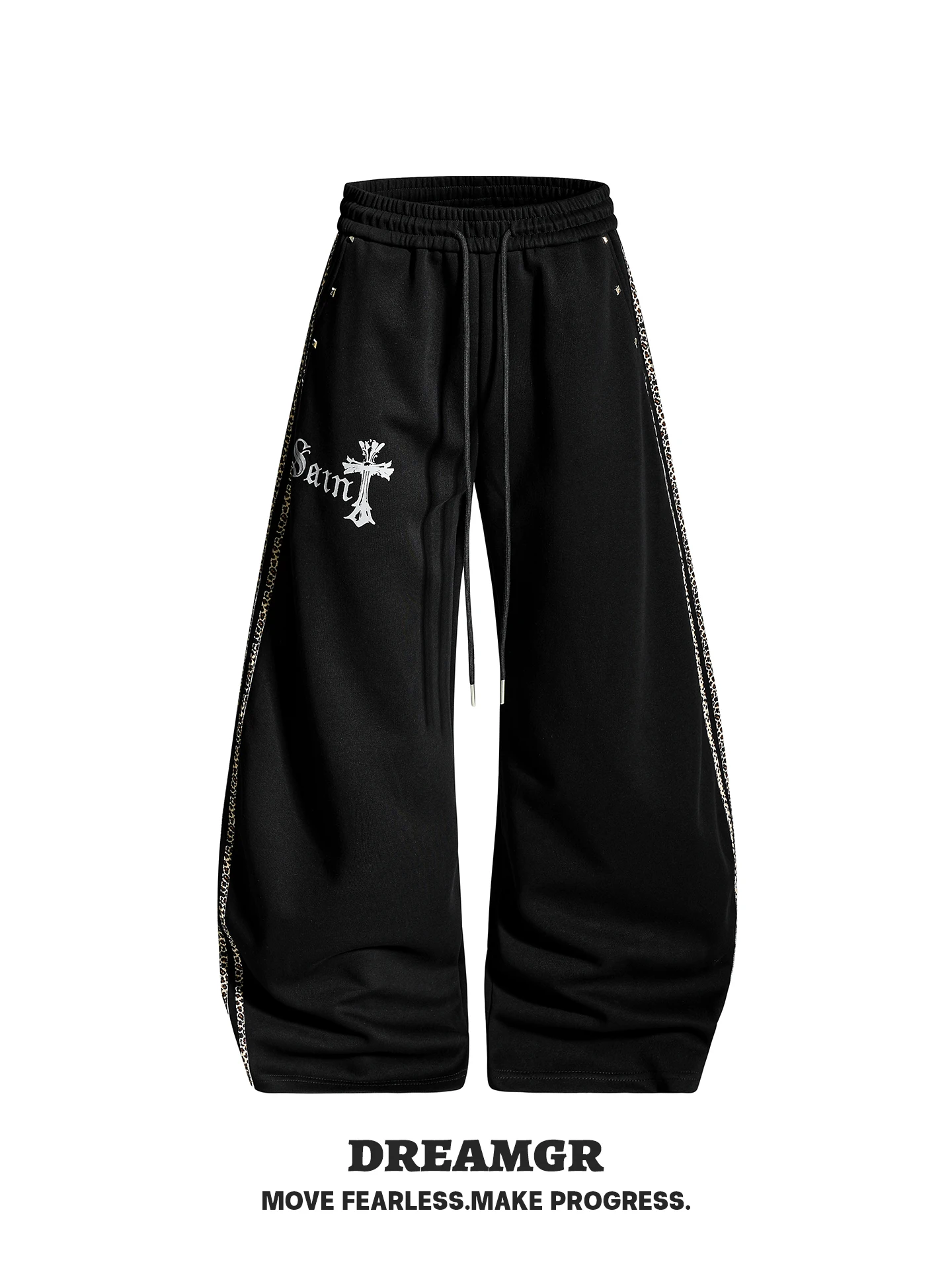 

Gothic Sle Wide Leg Knife Sweatpants Men's High Street Leopard Print Stripe Decorated Long Trousers Cotton Casual Pants