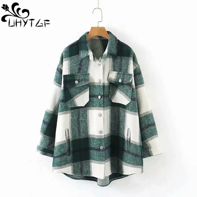 

Boho Inspired Classic Thick Colorblock Plaid Button Down Shirt Jacket Women Casual Streetwear Jacket For Women Tweed Jacket 2982