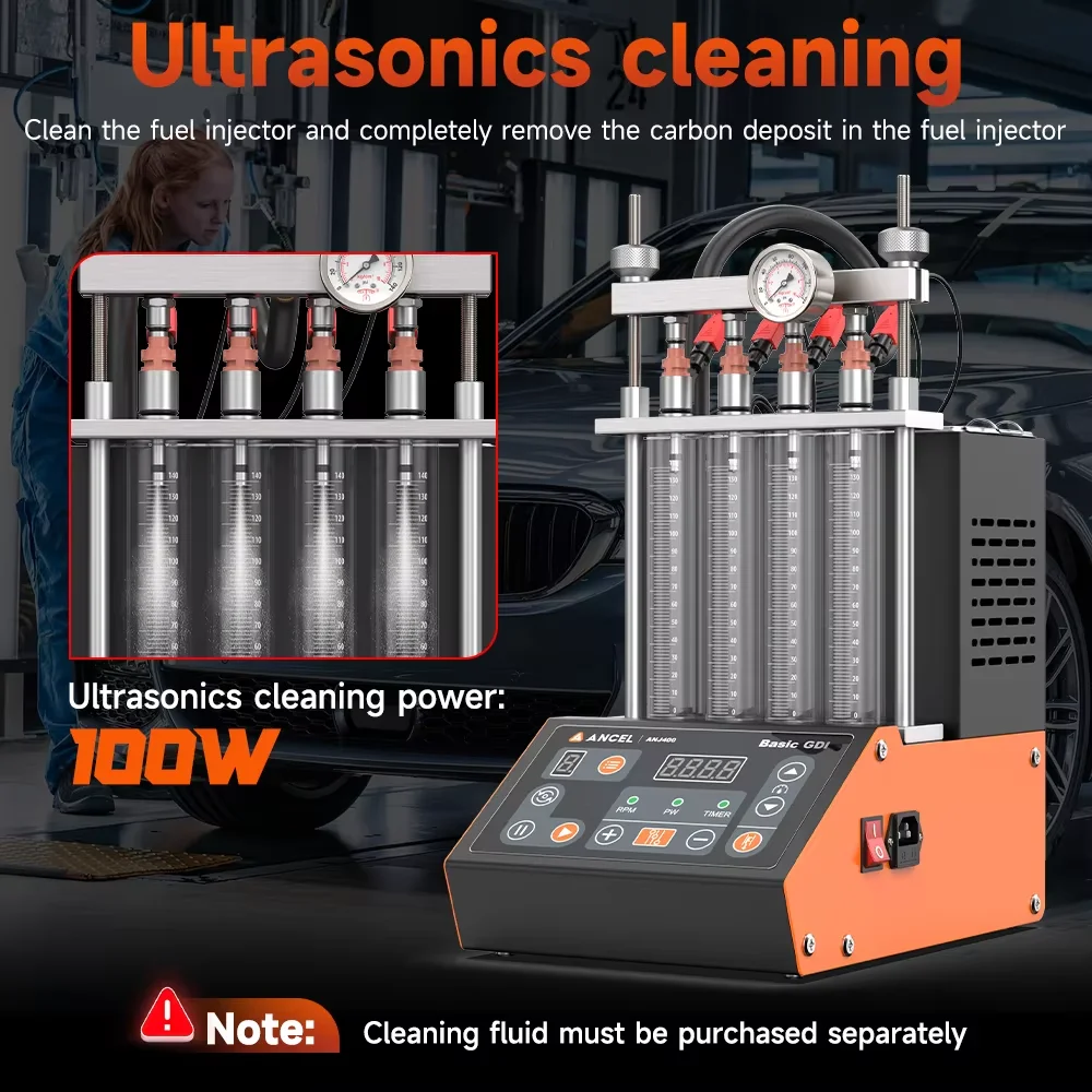 ANCEL ANJ400 100W Ultrasonic Digital Injector Cleaner Tester GDI EFI FEI 4 Cylinder Professional Workshop Service Machine