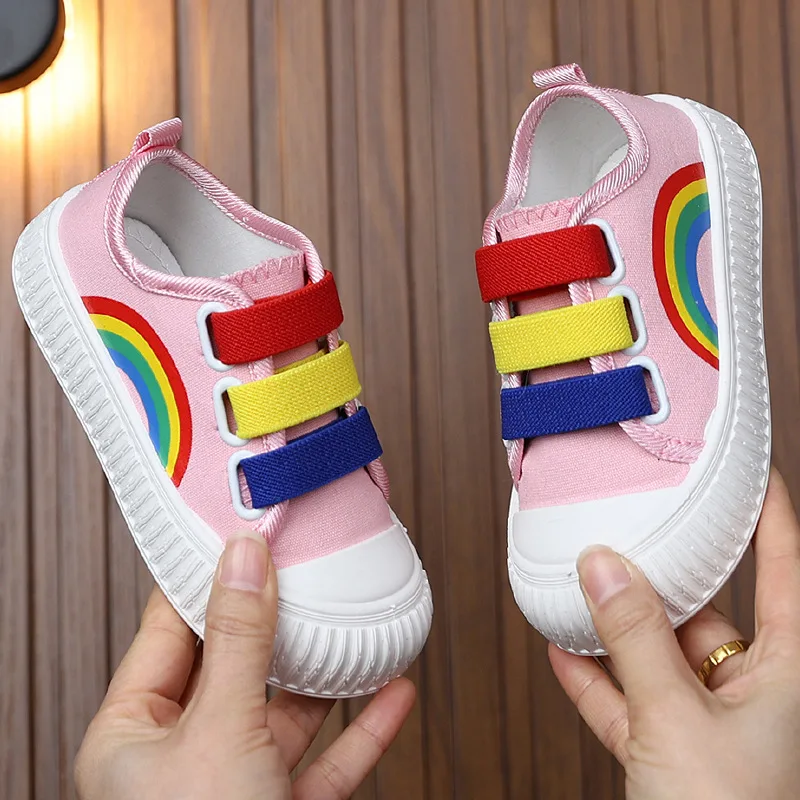 Spring and Summer Children's Canvas Shoes Boys and Girls Rainbow Sneakers Students Outdoor Casual Sports Shoes Kids  Breathable