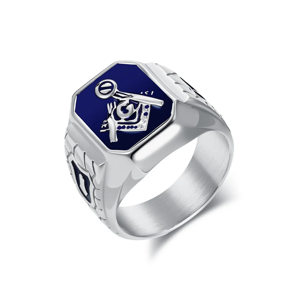 European And American Cross-border Popular Retro Personality Titanium Steel Freemason Ring, Fashion Trend Outfit Accessory view 3