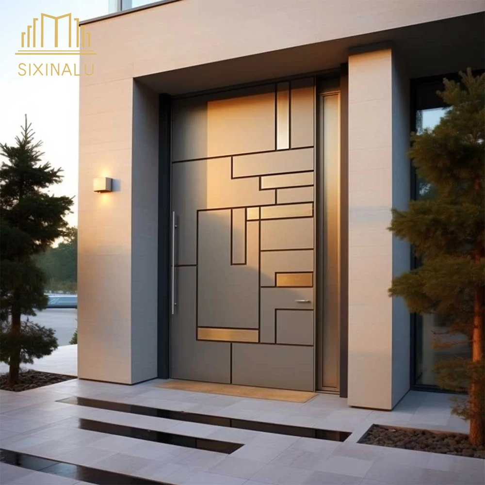 

Sixinalu Entrance Pivot Door Double Pattern Stereoscopic Glossy Main Front Entry Exterior Doors Aluminum Alloy Home Decor Custom