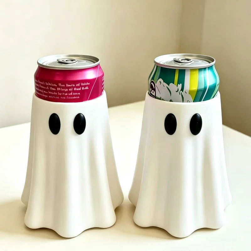 3D Printed Halloween Ghost Can Holder Spooky Beverage Beer Soda Can Cooler Stand Novelty Drink for Party Desk Decor