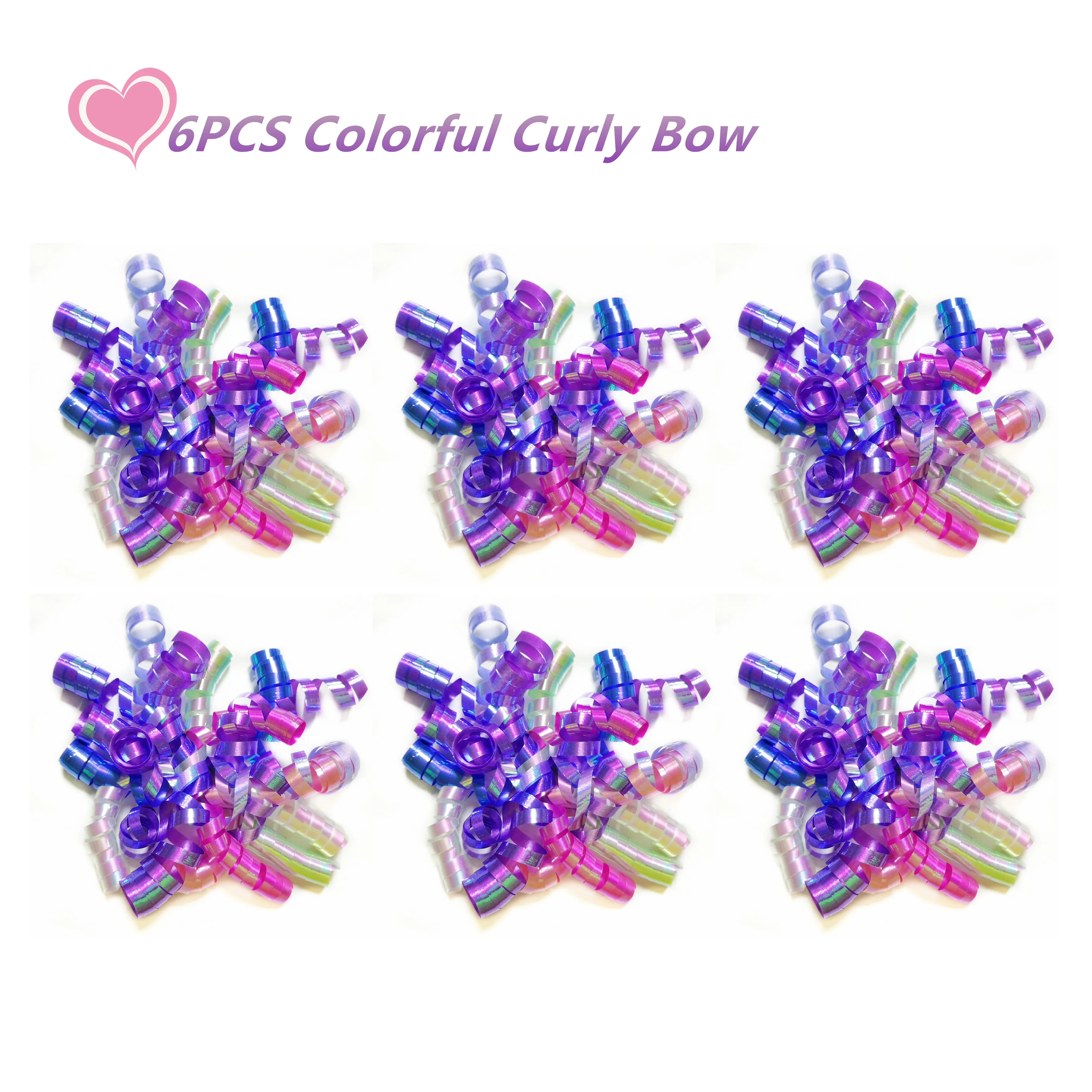 6PCS Self Adhesive Curly Bows Gift Wrap Accessory Blue Purple Pink Mixed Color Combinations Perfect for Christmas Birthday Party