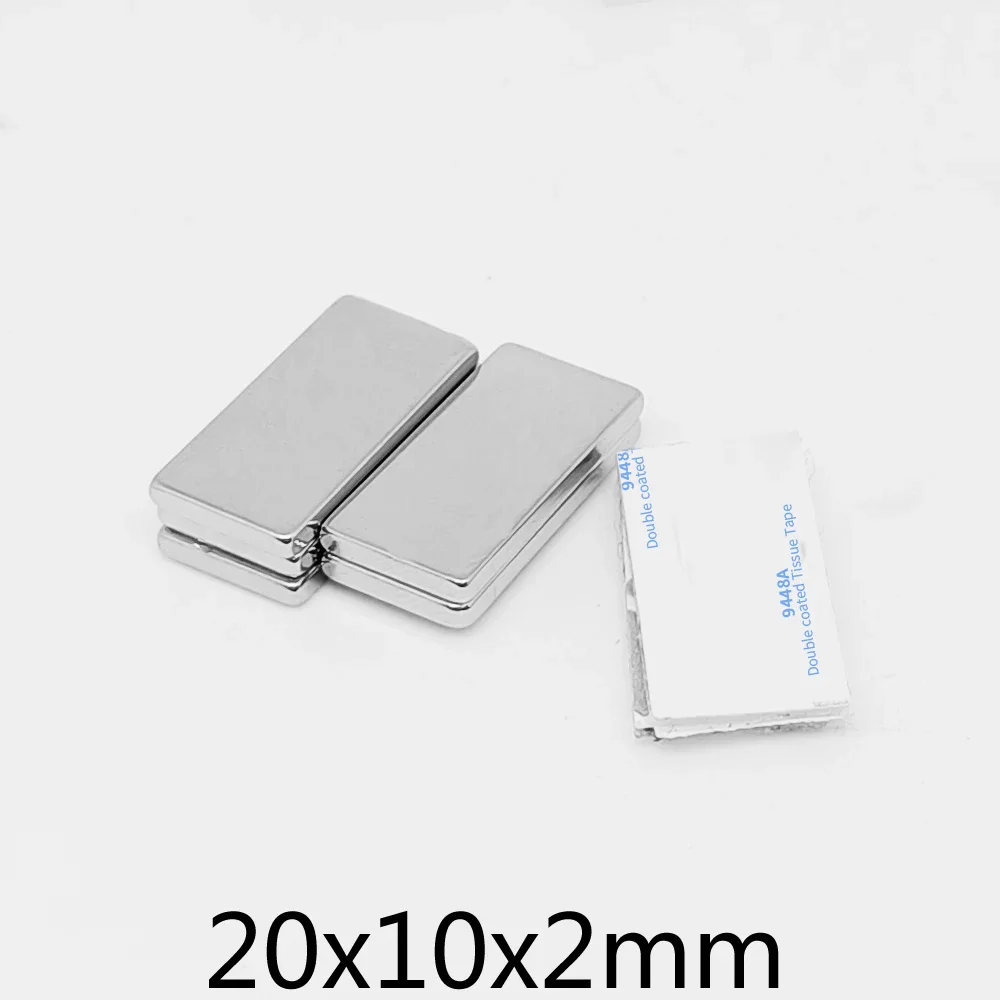 5/10/20/50/100/150PCS 20x10x2 Block Search Magnet With 3M Double-Sided Adhesive Tape 20*10*2 Strong Neodymium Magnets 20x10x2mm