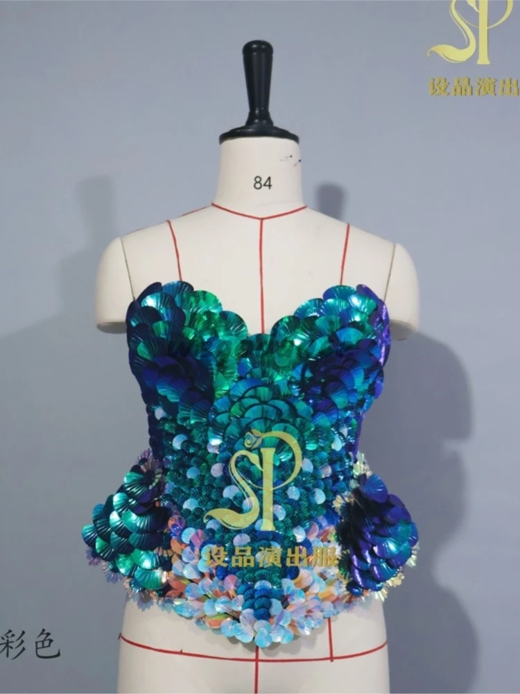 2024 Mermaid Fish Scale Costume Gogo Singer Costume Bodysuit for Women