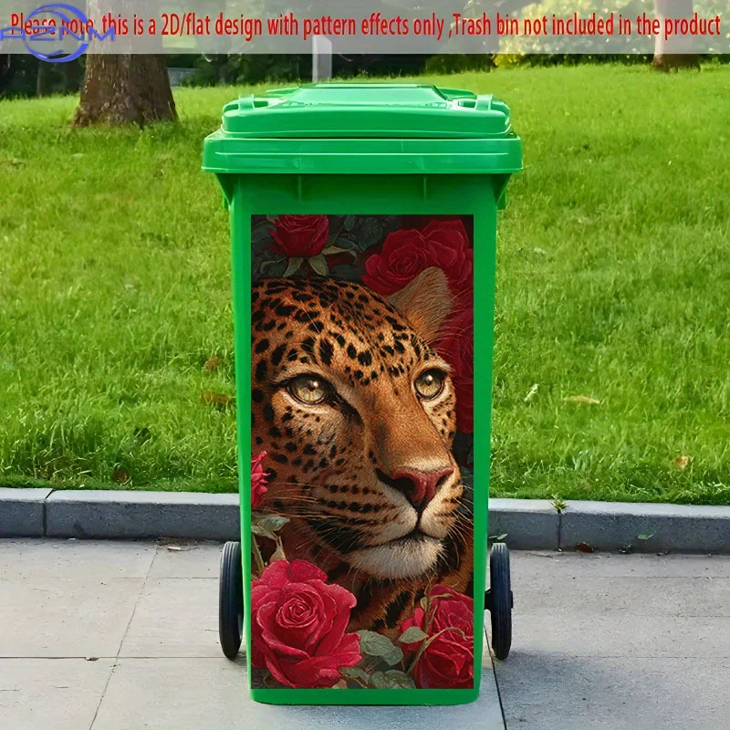 [2D Flat Printing] 1pc 2D Pattern Printed Kitchen Trash Can Sticker, X Cm Leopard Eye Reflection Rose Red, Themed Kitchen Home
