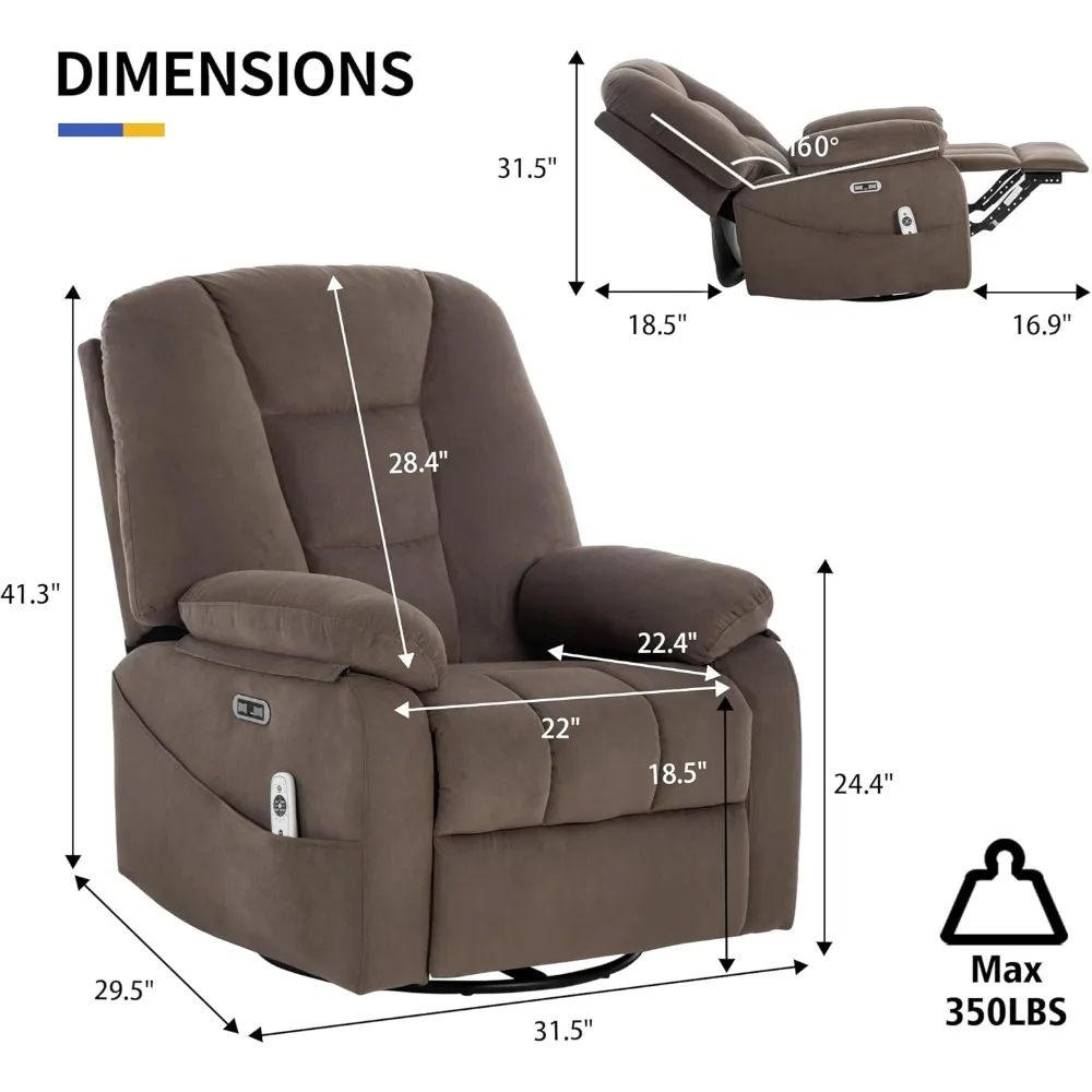 Swivel Rocker Recliner Chair for Adults, Power Rocking Reclining Chair for Living Room with Massage