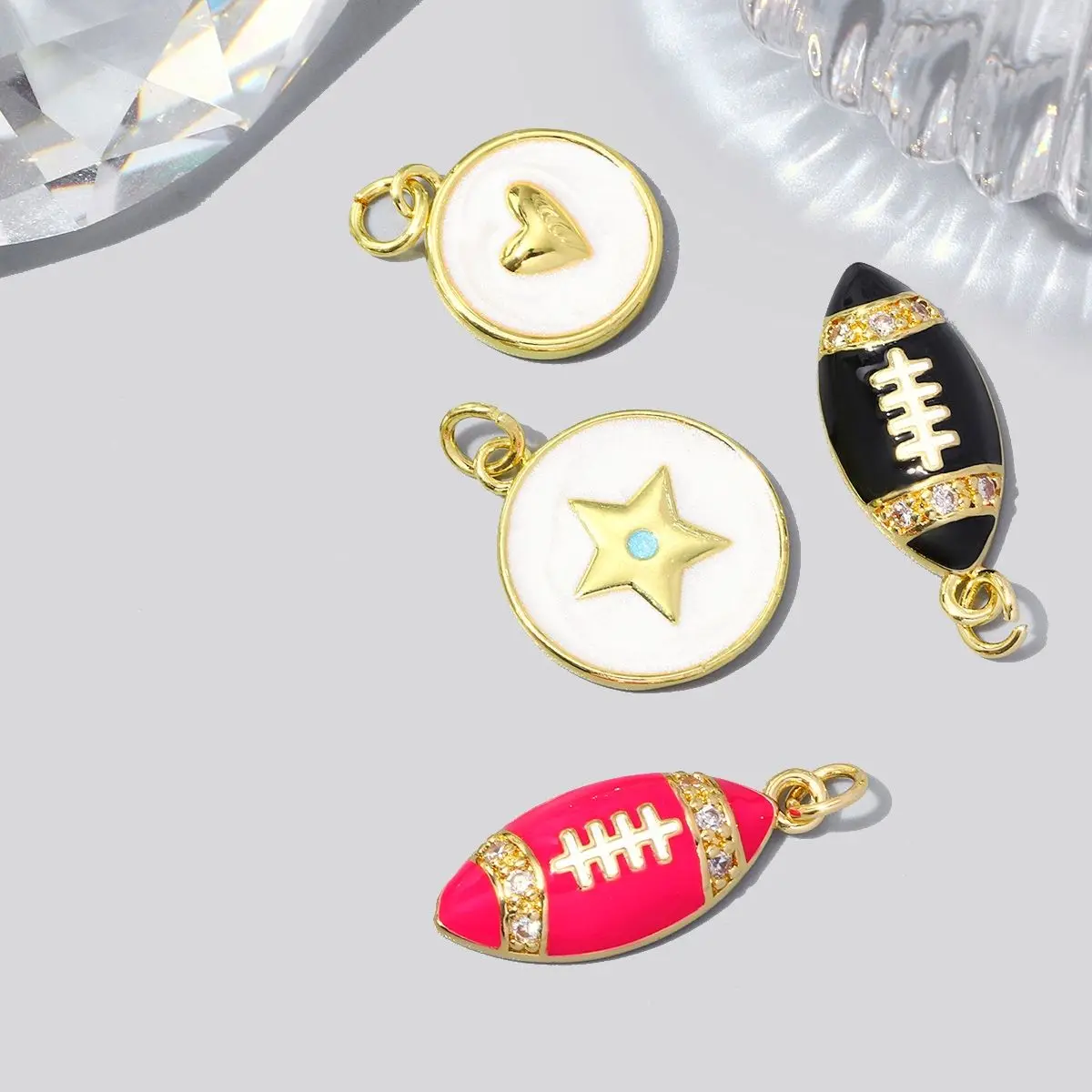5Pcs/Lot Copper Baseball Heart Charms Zircon Coconut Tree Pendants For DIY Jewelry Making Necklace Earring Accessory Wholesale