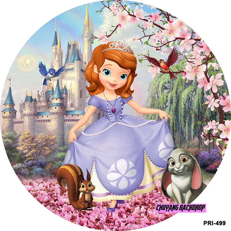 Custom Round Sofia Princess Photo Backdrop Girls Castle Kids Happy Birthday Party Decoration Photography Backgrounds Banner
