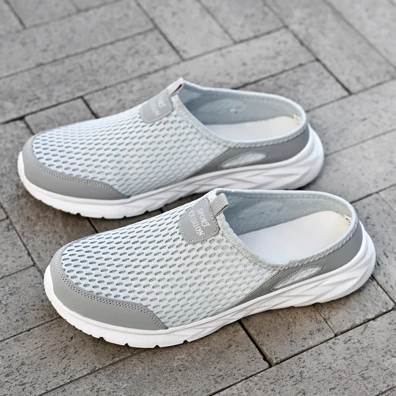 YRZL Herren Halbe Hausschuhe Sommer Atmungsaktive Mesh Herren Schuhe Outdoor Casual Wanderschuhe Slip on Flache Leichte Mesh Hausschuhe Sandalen – Detail 3