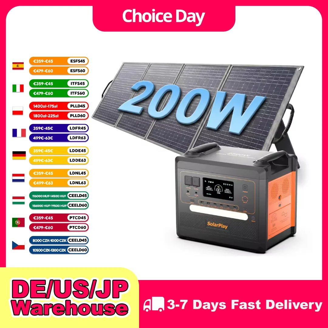 SolarPlay Q2402M LiFePO4 Battery Portable Energy Storage Power Station 200W Foldable Solar Charging Panel Kit For Outdoor Camping RV Home Emergency