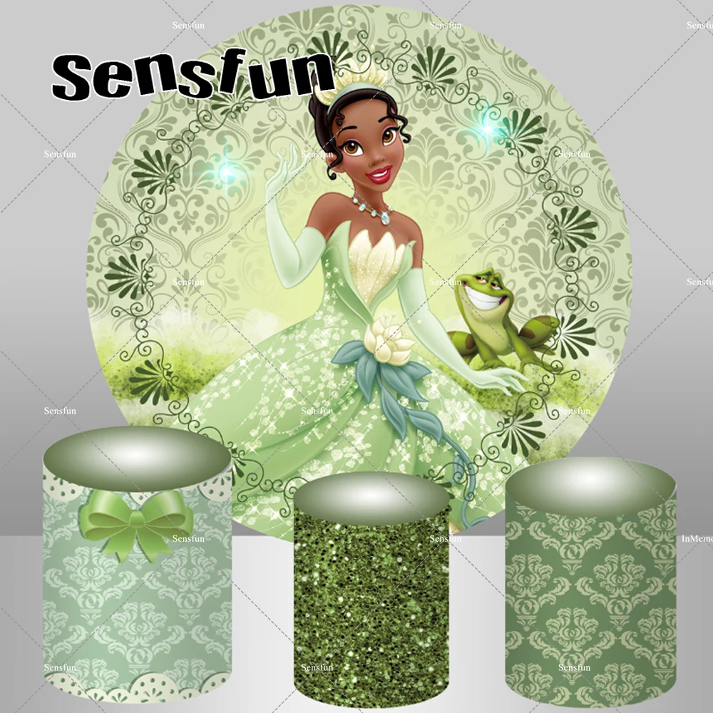 Princess Tiana and the frog Round Backdrop Cover Girls Baby Shower Birthday Party Circle Background Cake Table Plinth Covers