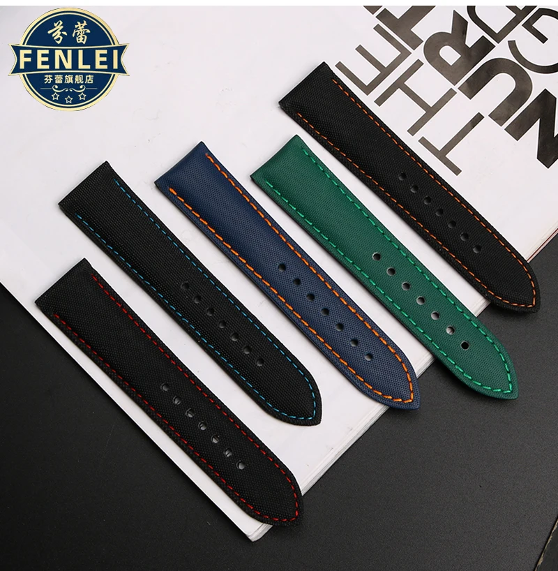 Tali jam tangan kulit nilon, 20 22mm 24mm serat nilon untuk TAG Heuer F1 tali selam mobil Rossini 519955 Mido Longines kanvas gelang
