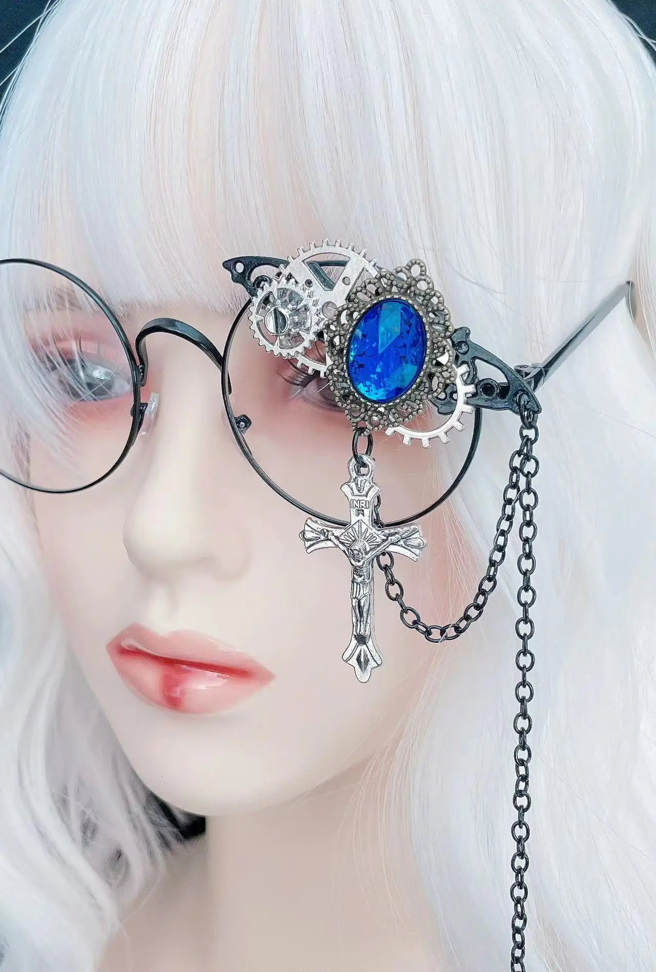 Original Punk Cross Quaste Zahnrad Kette Lolita Brille Mode JK Streetwear Student Cosplay Zubehör Männer Frauen elegante Brillen