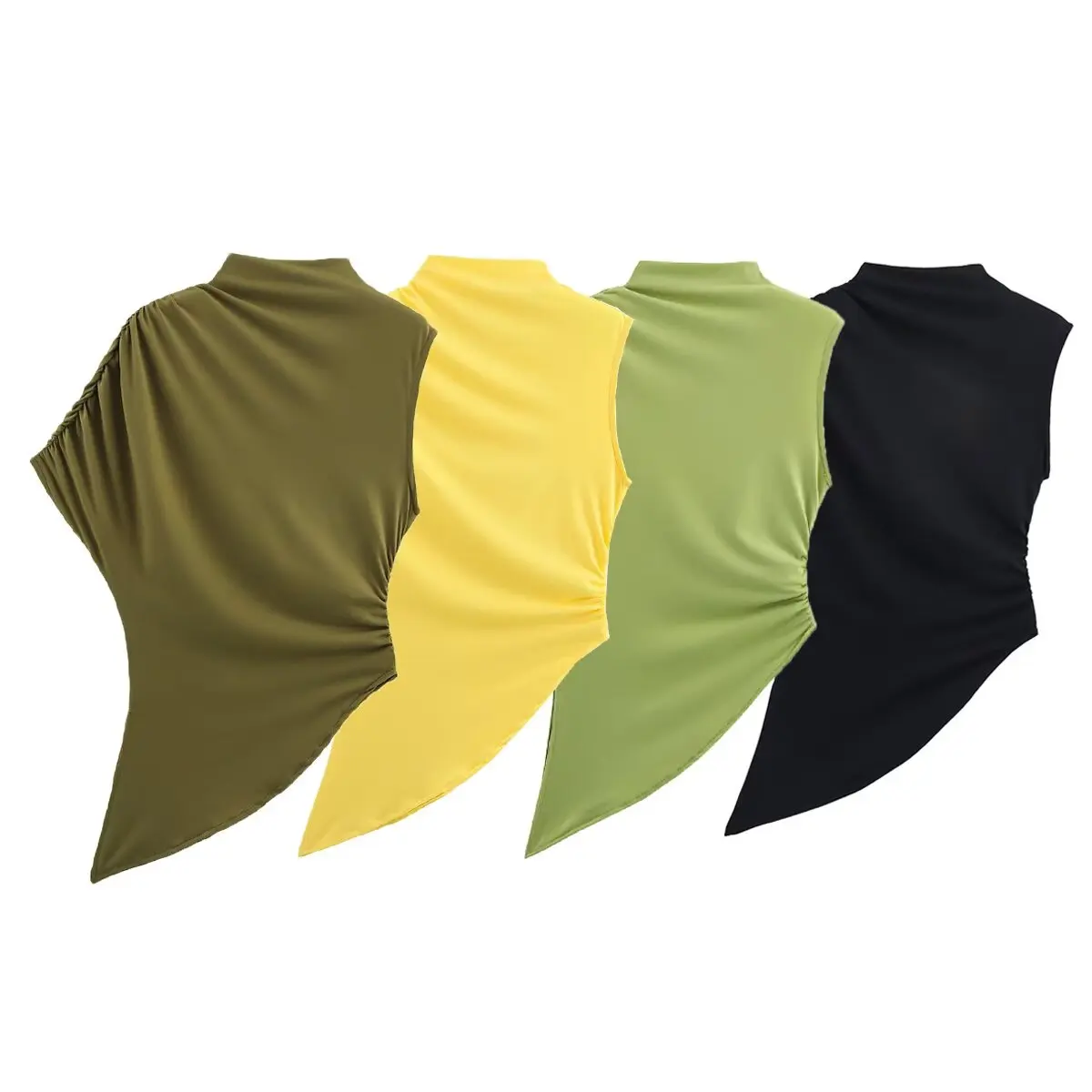 

ZBZR Spring New Women's Faion Asymmetric Design Sense Elegance Versatile Top Polyester Fiber No Sve Regular Thin