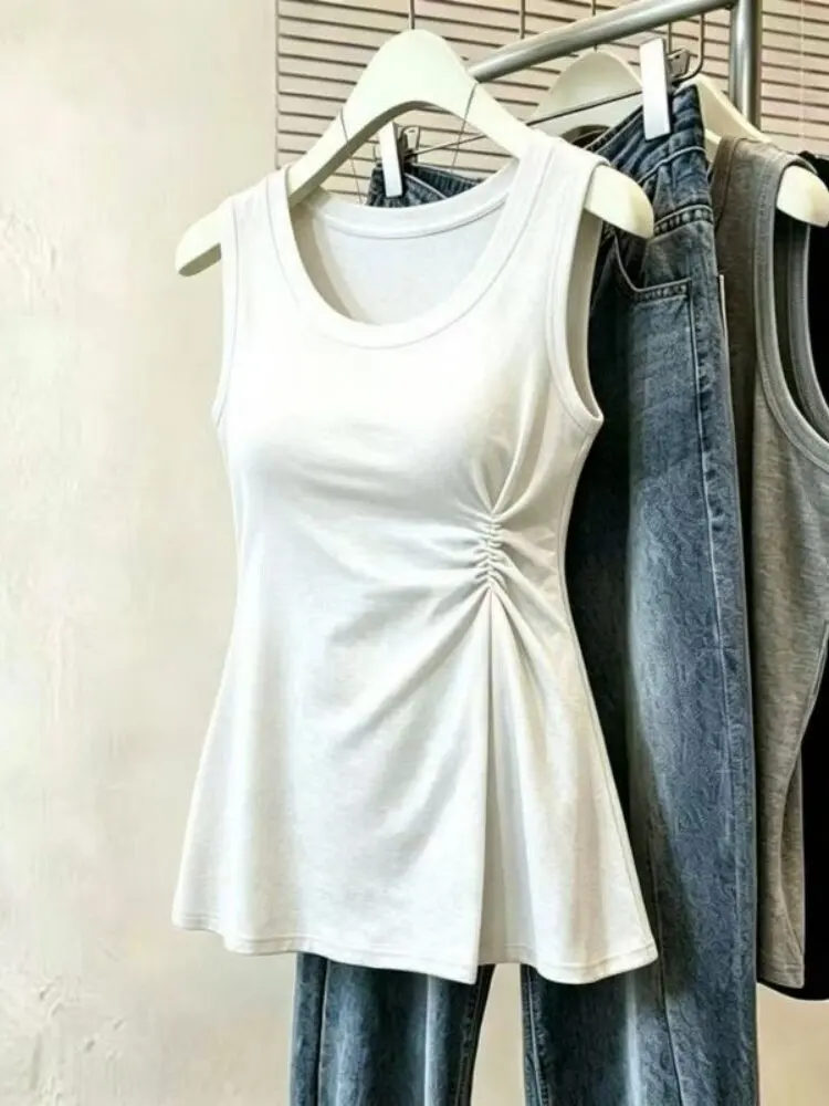 Women's 95 Cotton Strap Vest Loose Fit Sleeveless Base Layer Top Summer New Style Big Size plus Size Outerwear Casual Wear