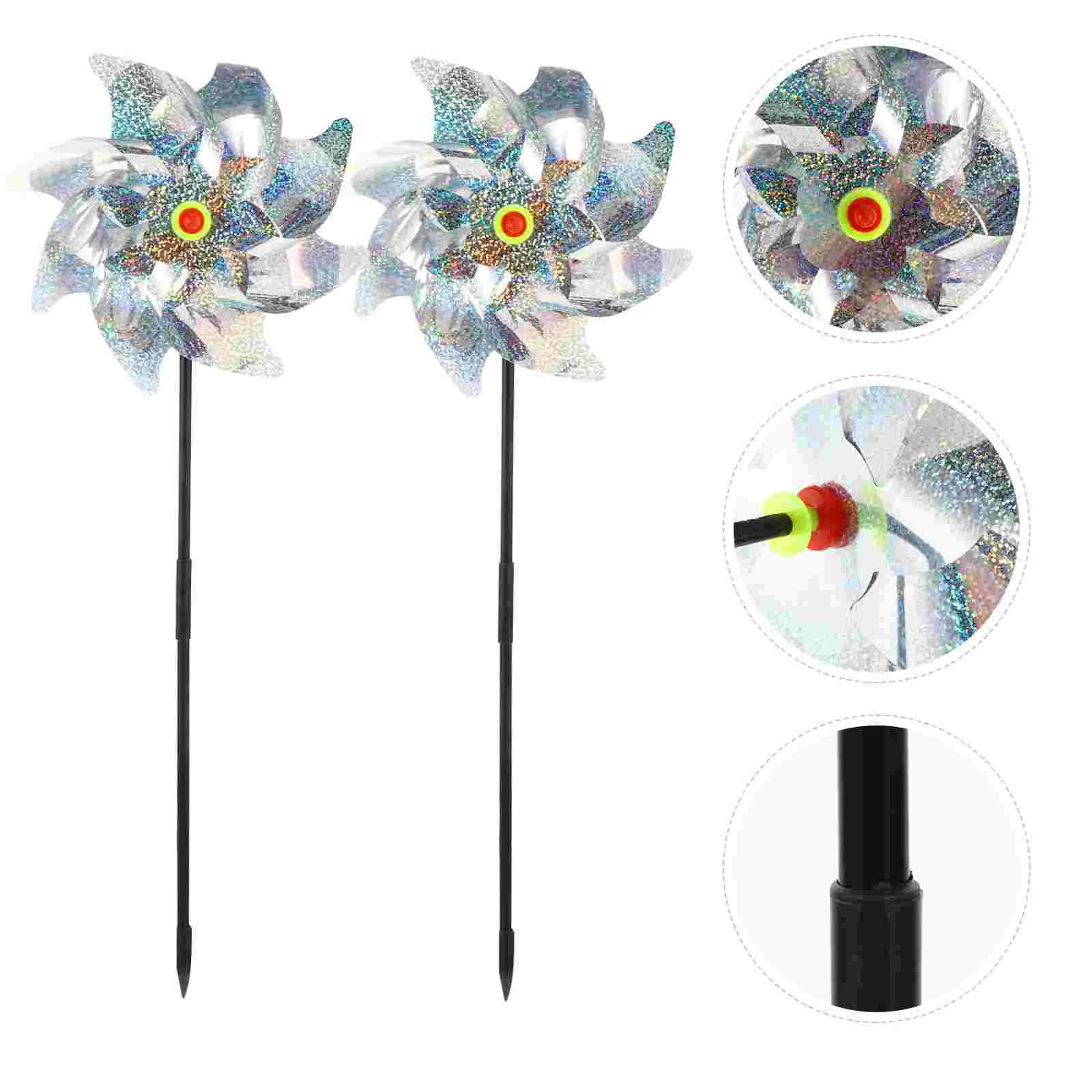 2 Pcs Silver Sequin Pinwheel Bird Device Sequined Toys Set Reflective Plastic Wind Animal Banishment Tool Pinwheels Child Kids