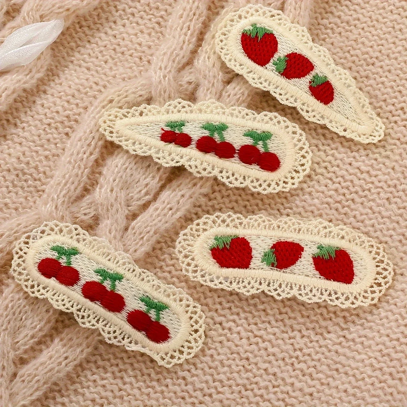 

2pcs Cute Hairpins, Colorful Knitted Cherry and Strawberry Hairpins, Lace Floral Oval Hair Accessories, Cartoon Style Accessorie