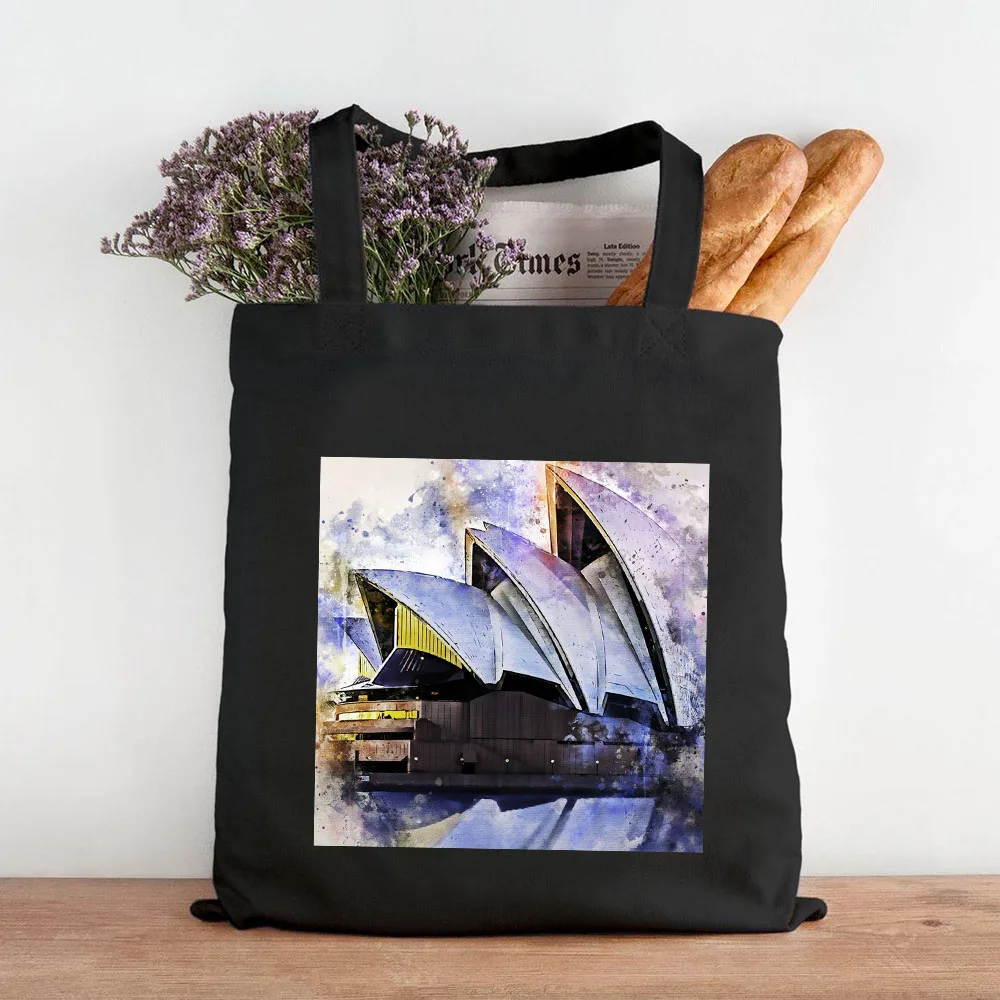 London Budapest Madrid Cairo Venice Sydney Tokyo Watercolor Women Girl Canvas Handbags Totes Eco Shopper Shopping Shoulder Bags