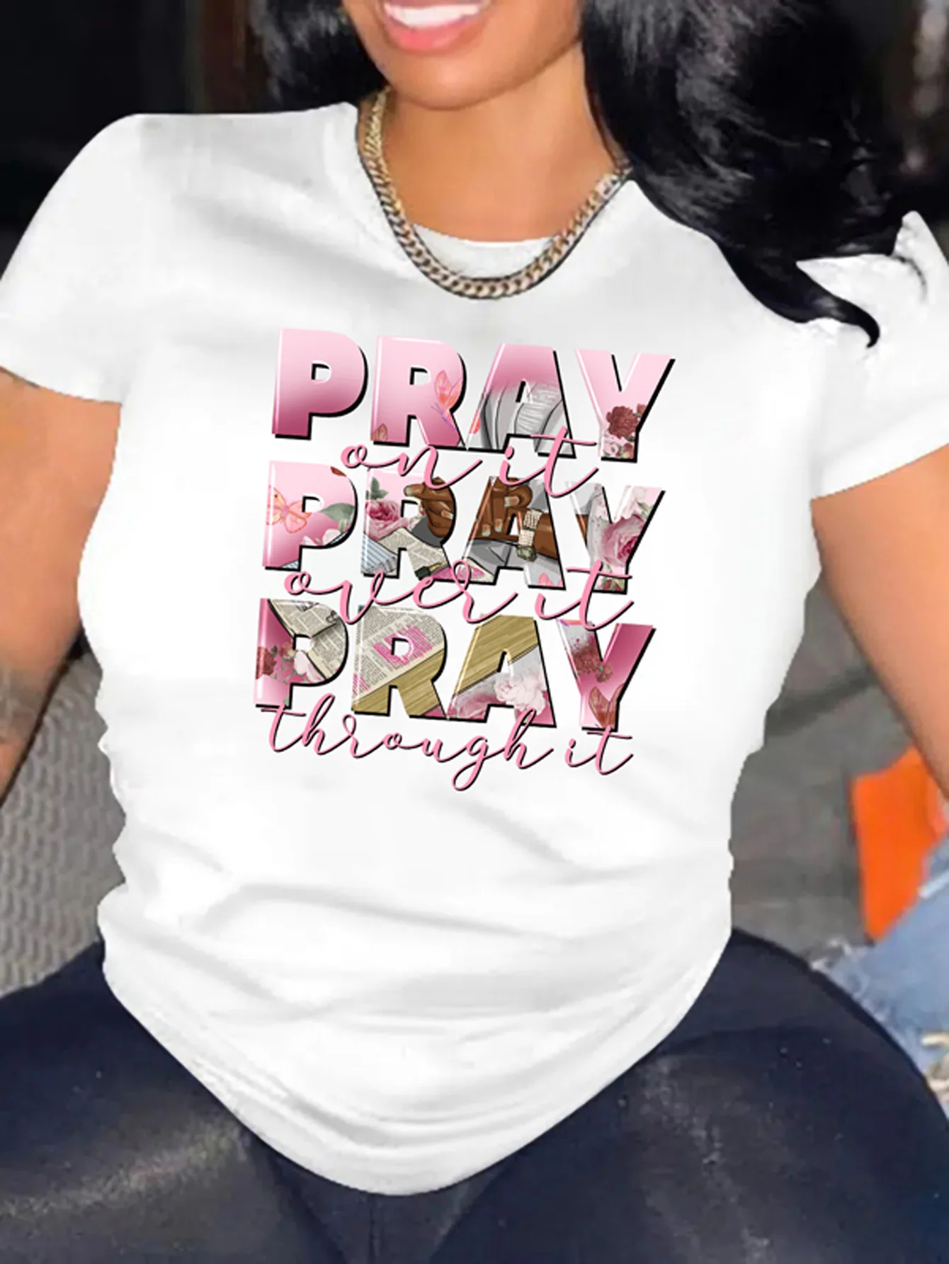 

Pray Letter Print T-shirt, Casual Crew Neck Short Sleeve T-shirt, Women's Clothing