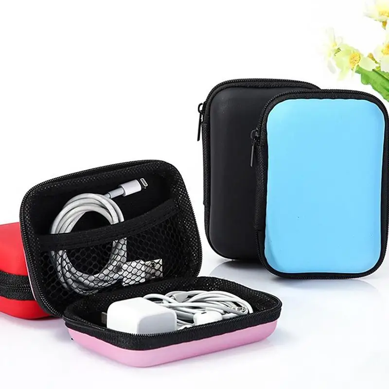 Hard EVA Shockproof Earphone Storage Case Inner Mesh Pocket For Earbuds Cables Coins Travel Commute