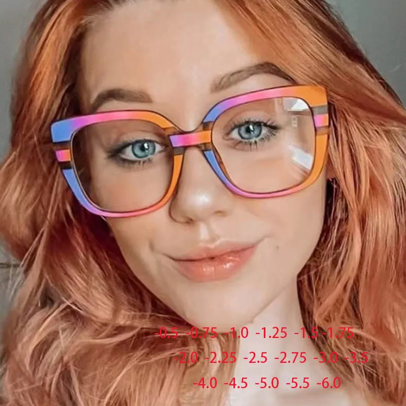 Oversize Square Frame Clear Lens Glasses Colorful Leopard Myopia Nerd Spectacles Degree -0.5 -1.0 -2.0 -3.0 -4.0 to -6.0