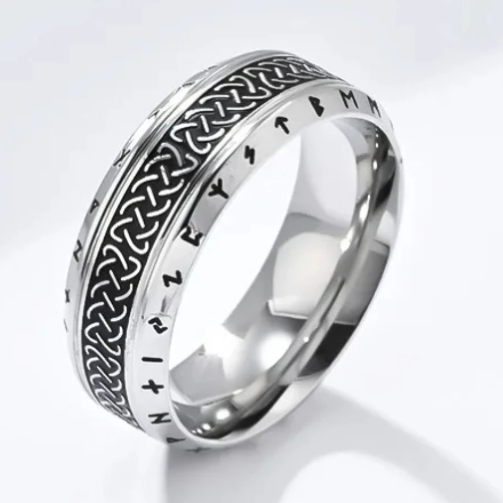 Nordic Retro Celtis Knot Viking Script Rings,Stainless Steel Men Punk Jewelry