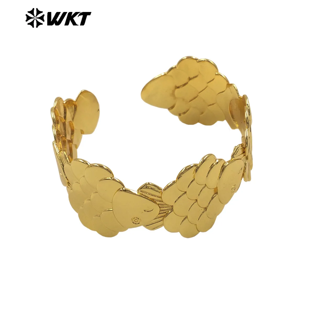 WT-JF380 Wonderful Unique Gold Silver Plated Fish Shape Yellow Brass Bangle Adjustable Size For Lady Party Wearing Accessory
