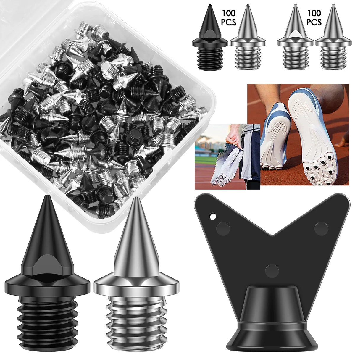 

100Pcs Steel Track Spikes Non-slip Track and Cross Country Shoe Spikes Replacements with Spike Wrench for Short Running Hiking