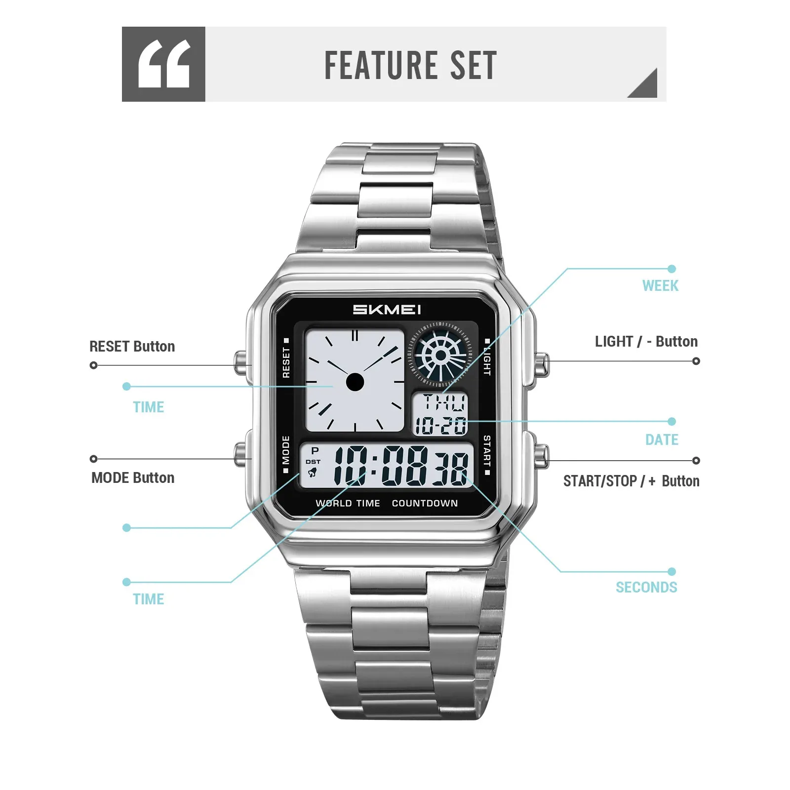ساعة يد نسائية Daylight SKMEI 2451 رياضية رقمية للرجال توفير الوقت مقاومة للماء #5