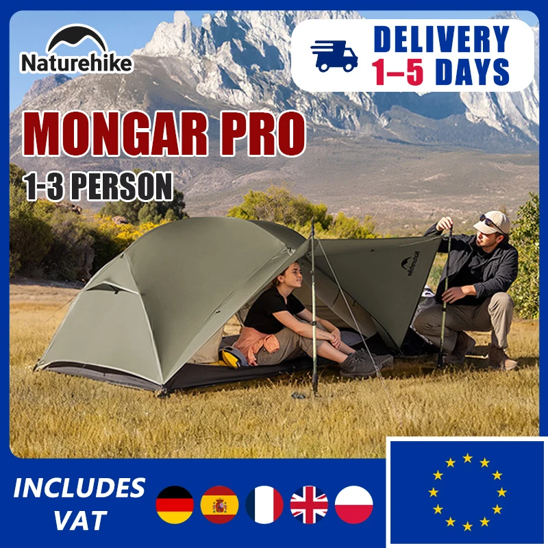 Naturehike-tienda de campaña Mongar 2 UL/PRO/Base para acampar, tienda de campaña para 2 personas, viajes al aire libre, 15D, imperme