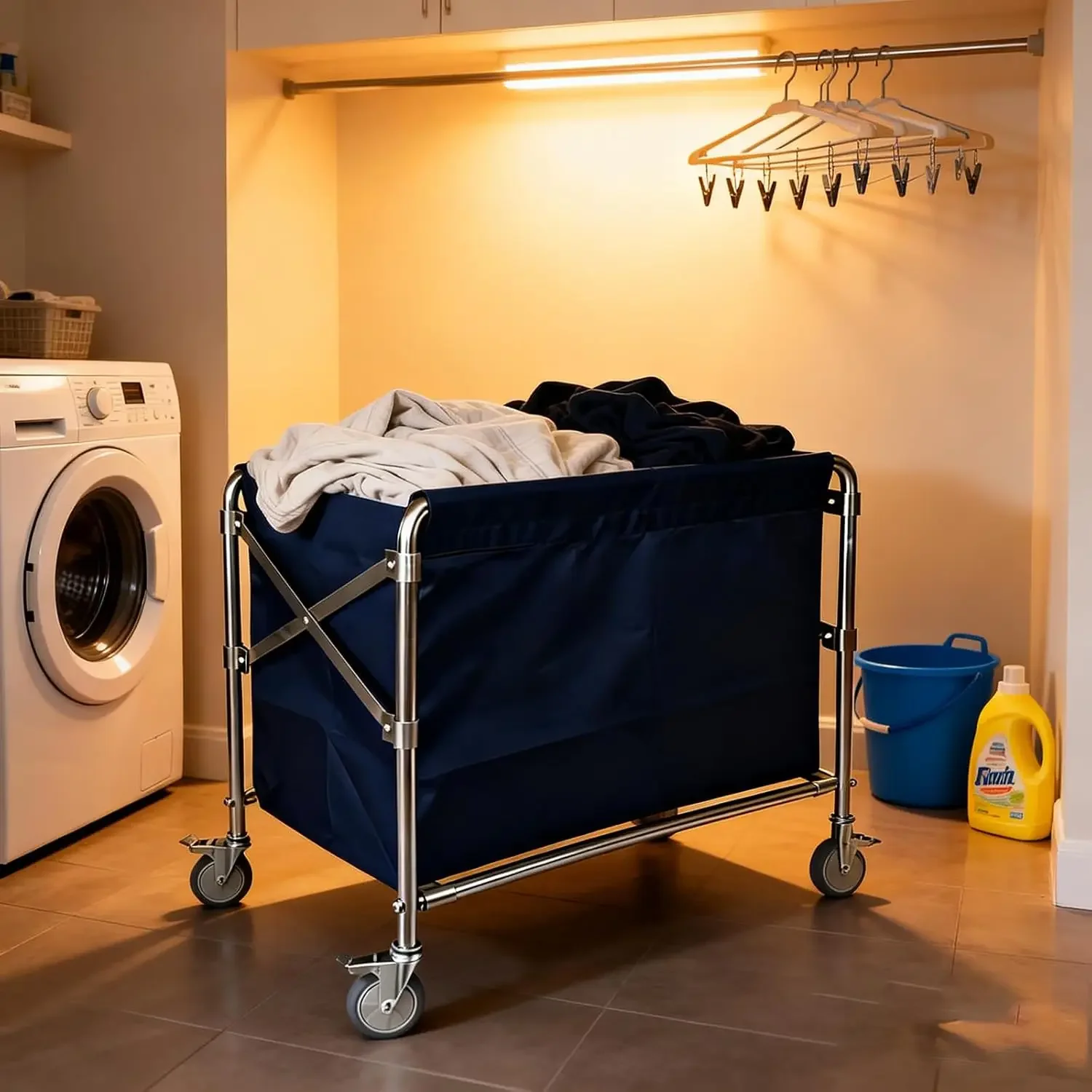 Industrial Laundry Cart with Wheel 12 Bushel (400l) Commercial Collapsible Laundry Hamper Large Heavy Duty Rolling Basket Waterp