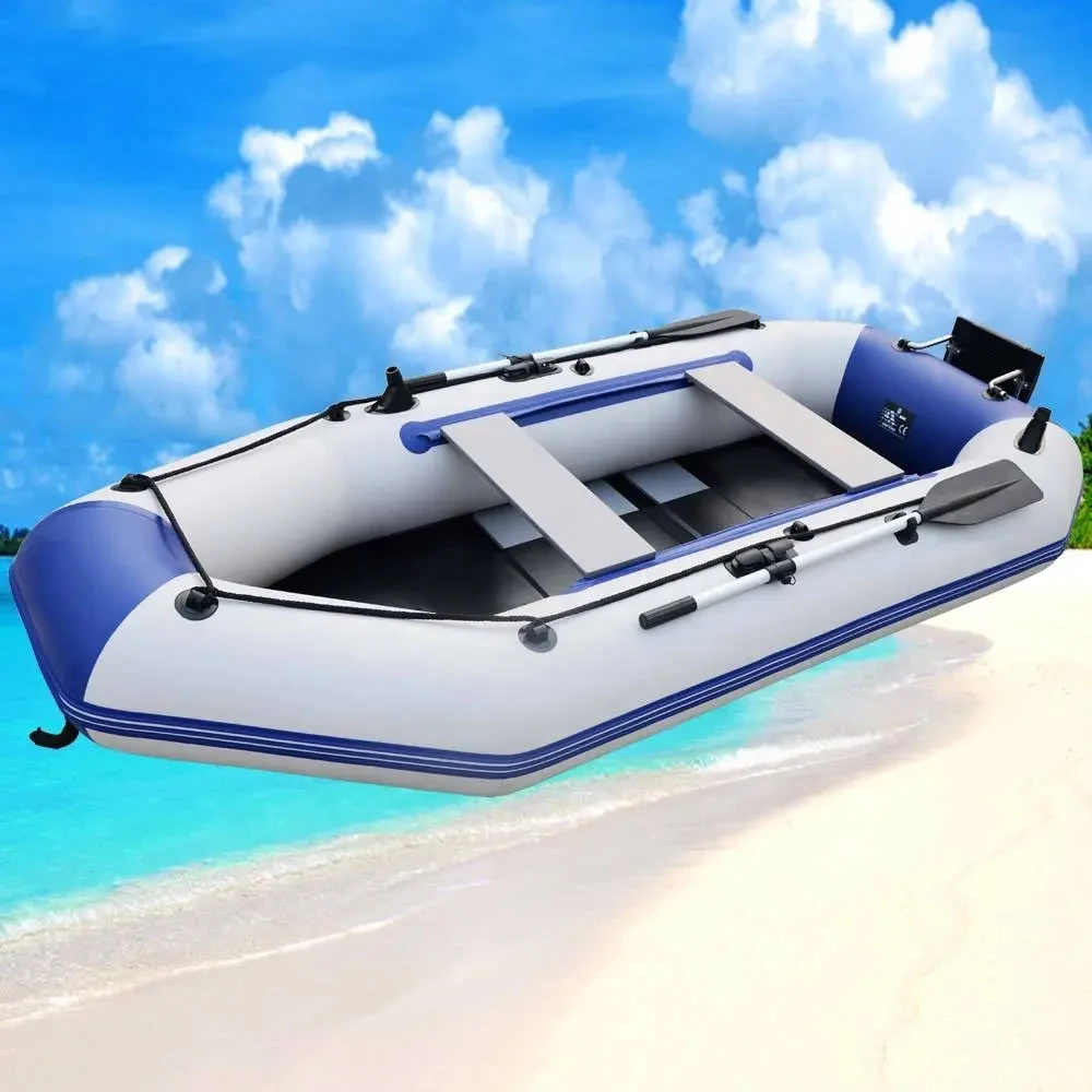 2.6M Float PVC Inflatable Float Fishing Air Boat With Paddles Heavy Duty Lure Small Fishing Boat Water Sports 3 Person Floating