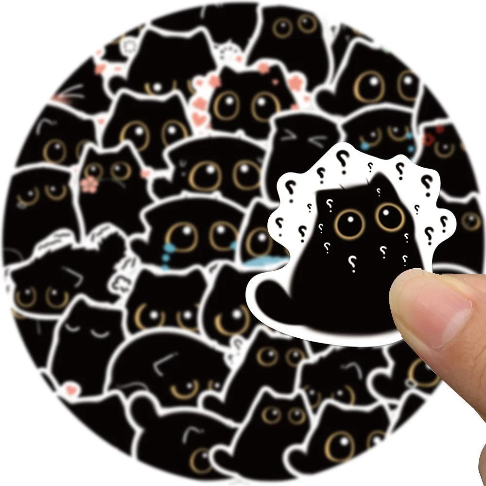 10/30/50PCS Cartoon Cute Black Cat PersonalityCreative Sticker Desk GuitarComputer Refrigerator Car Waterproof Sticker Wholesale