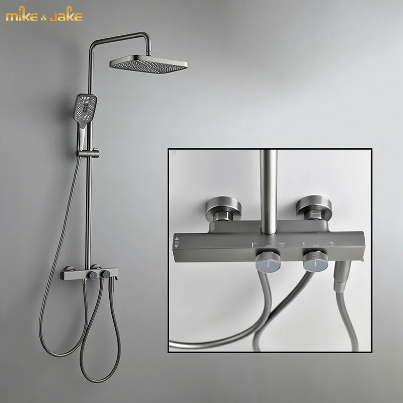 

Four function Constant temperature shower mixer Gunmetal gray constant rainfall shower set hot and cold bath shower mixer