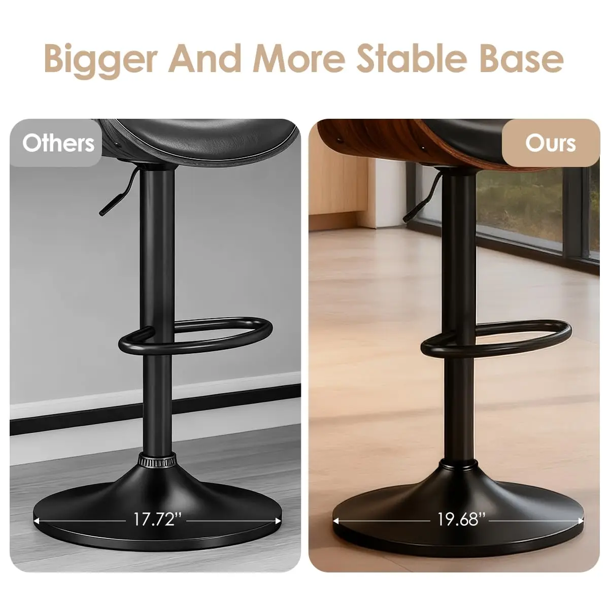 Adjustable Swivel Bar Stool with Back, PU Leather Counter Height Chair with Footrest for Kitchen Island 350LBS Set 6, Customized - view 3
