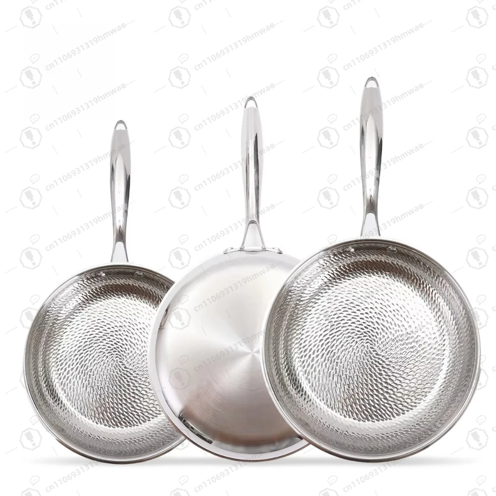 

Hot Sale 8 Inch/10 Inch/12 Inch Uncoated 3 Layer Triple Titanium Stainless Steel Frying Pan Cookware