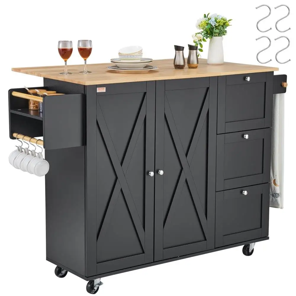 

Kitchen Cart Mobile Storage Cabinet on Wheels with Drawer and Shelves Heavy Duty