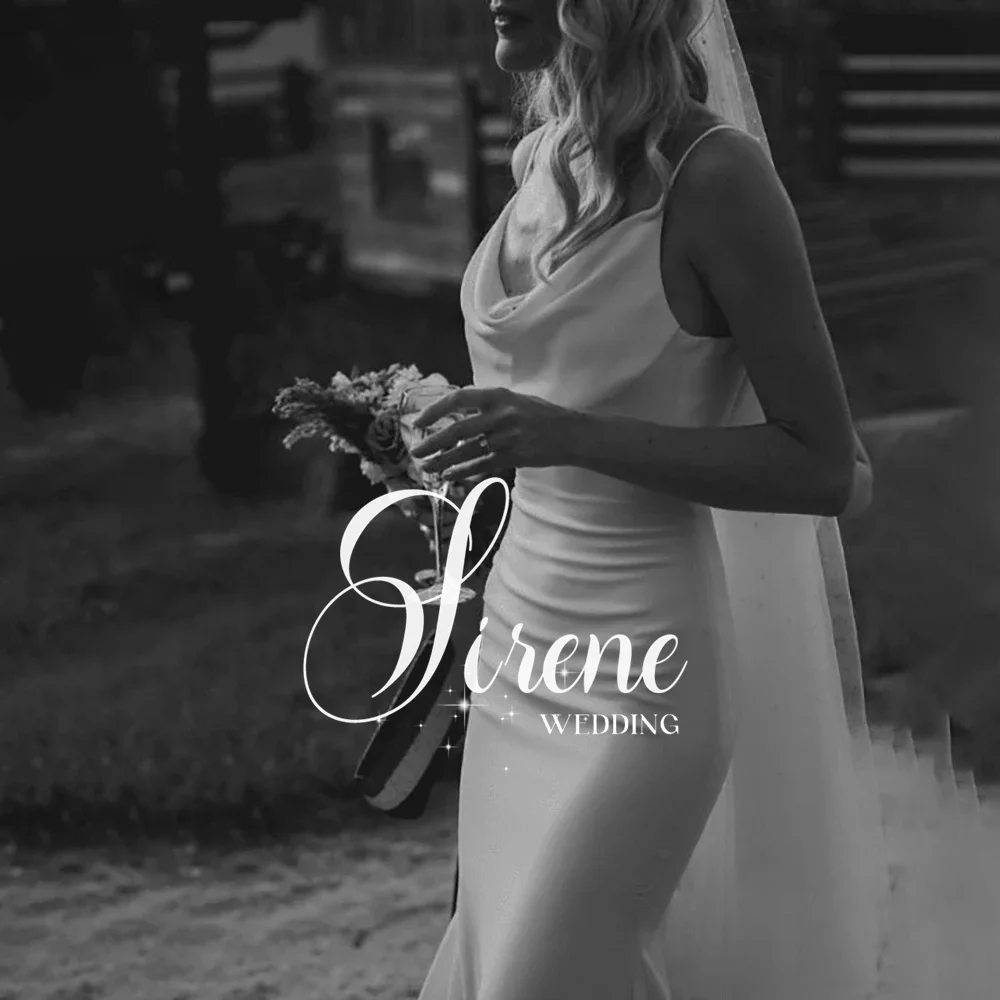 Sirene Satin Spaghetti Straps Crepe Cowl Neck Draped Mermaid Wedding Gown Simple Backless Sleeveless Bridal Dresses Elegant 2024