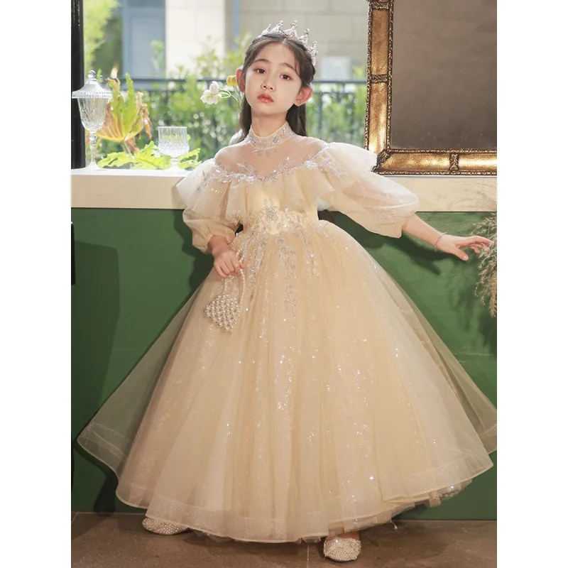 

Fashion Baby Girl Princess Sequins Tutu Dress Long Feather Sleeve Child Vestido Wedding Party Birthday Xmas Baby Clothes 1-14Y