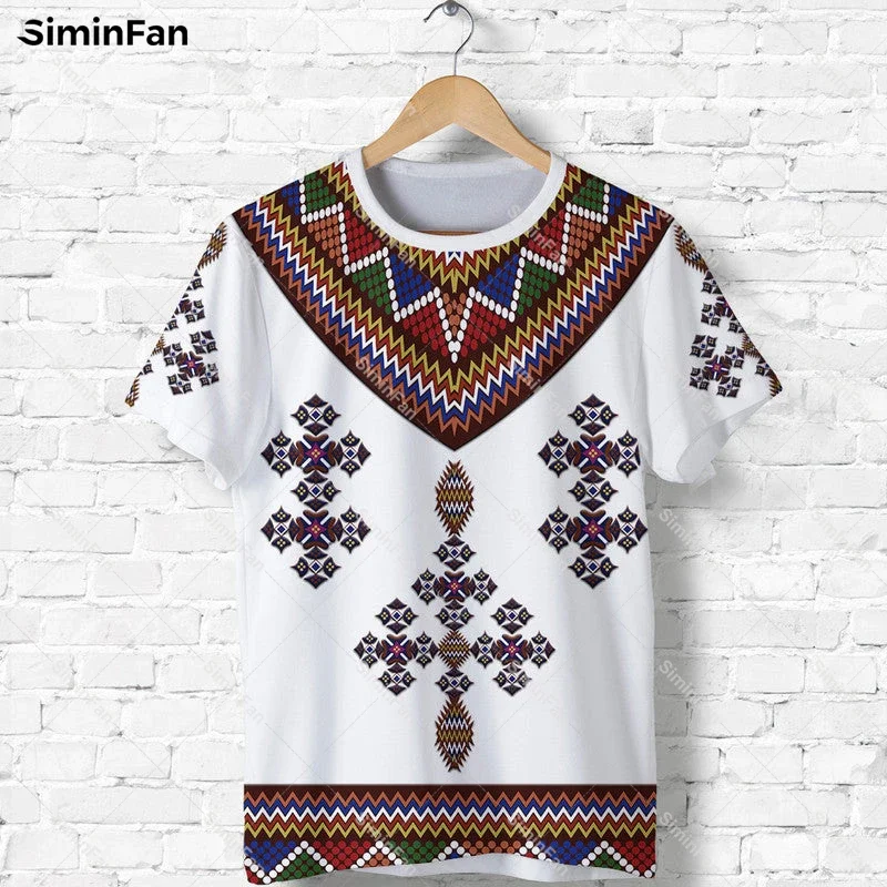 Ethiopian Tibeb Pattern Style 3D Printed T-Shirt Men Tshirts Summer Round Neck Tee Female Casual Top Unisex Shirts Streetwear