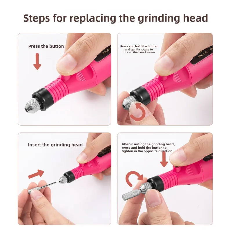 Trapano elettrico per unghie Penna per manicure portatile Batteria ricaricabile 5 impostazioni di velocità Lucidatore per unghie