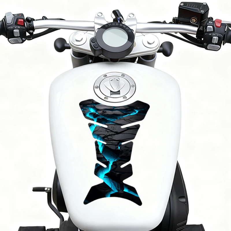 

1Pcs fish bone pattern motorcycle fuel tank universal protective cover, suitable for frost oil/gas tank, crack blue light design