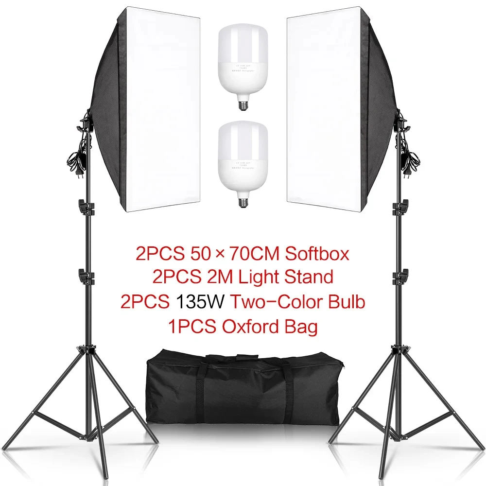 20-135W Softbox Lighting Kit 50x70CM Photography LED Lamp Professional Continuous Light System Equipment For Photo Studio